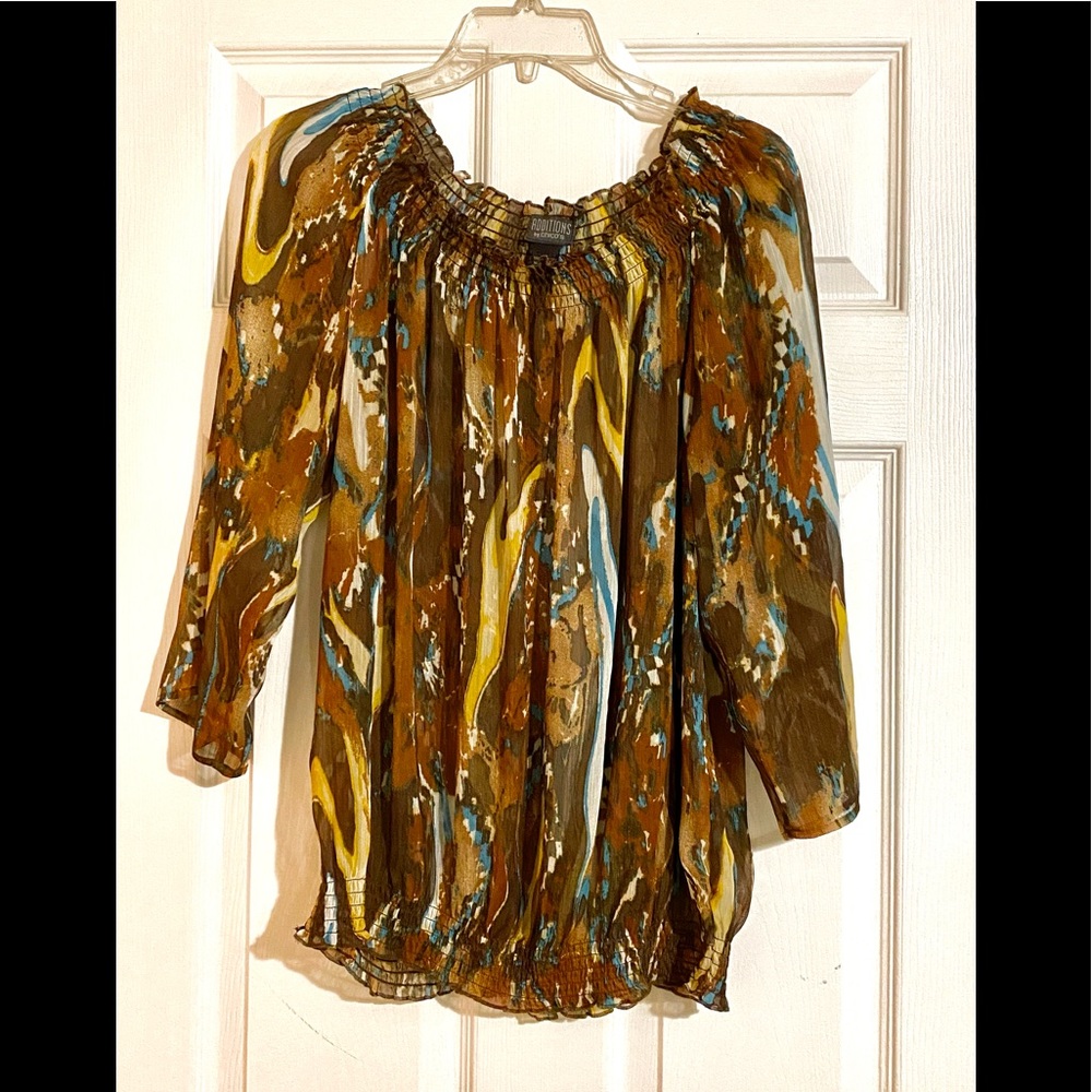 Women’s Additions by Chico’s Multicolor Sheer Smock Banded Blouse Top Size 2/L